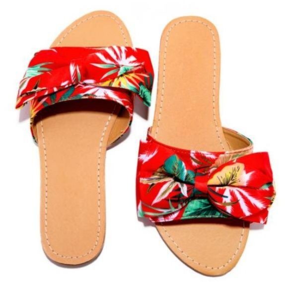 Shoes - Summer Floral Slides – Red